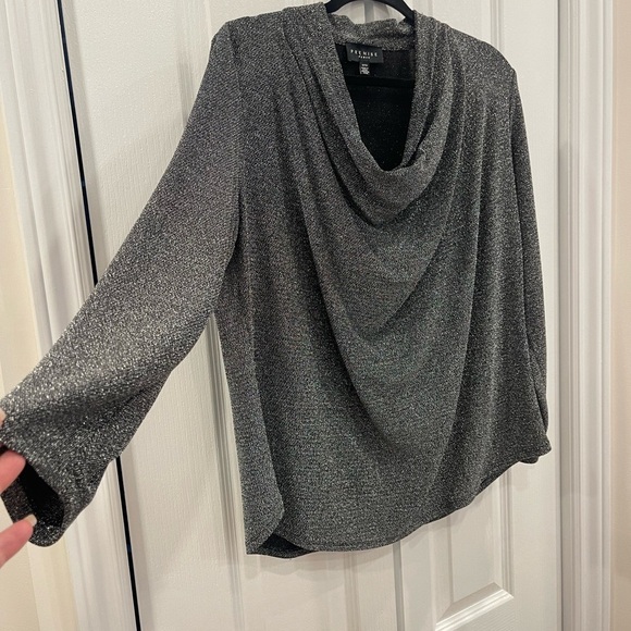 PREMISE Woman Perfect Fit Blac Silver Sparkle Long Sleeve Top Cowl Neck 1X Plus - Picture 4 of 5
